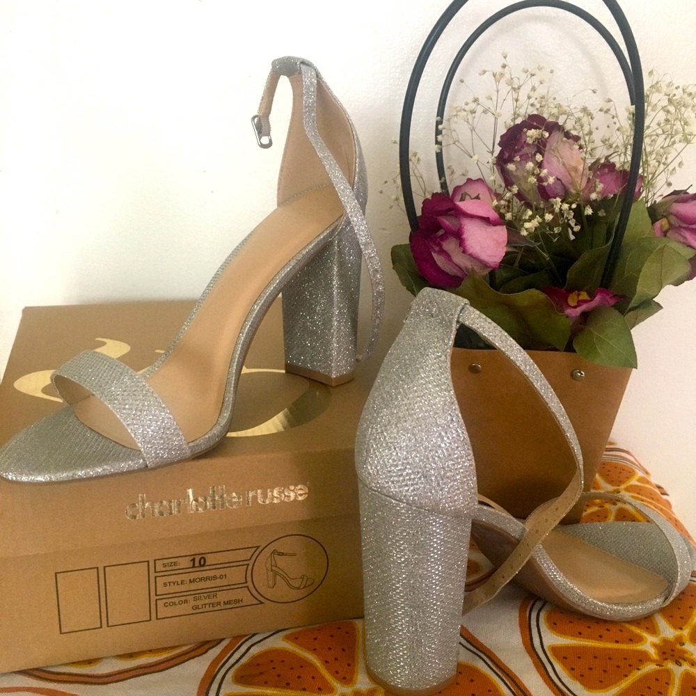 SILVER GLITTER MESH HEEL.  Style: MORRIS-01
